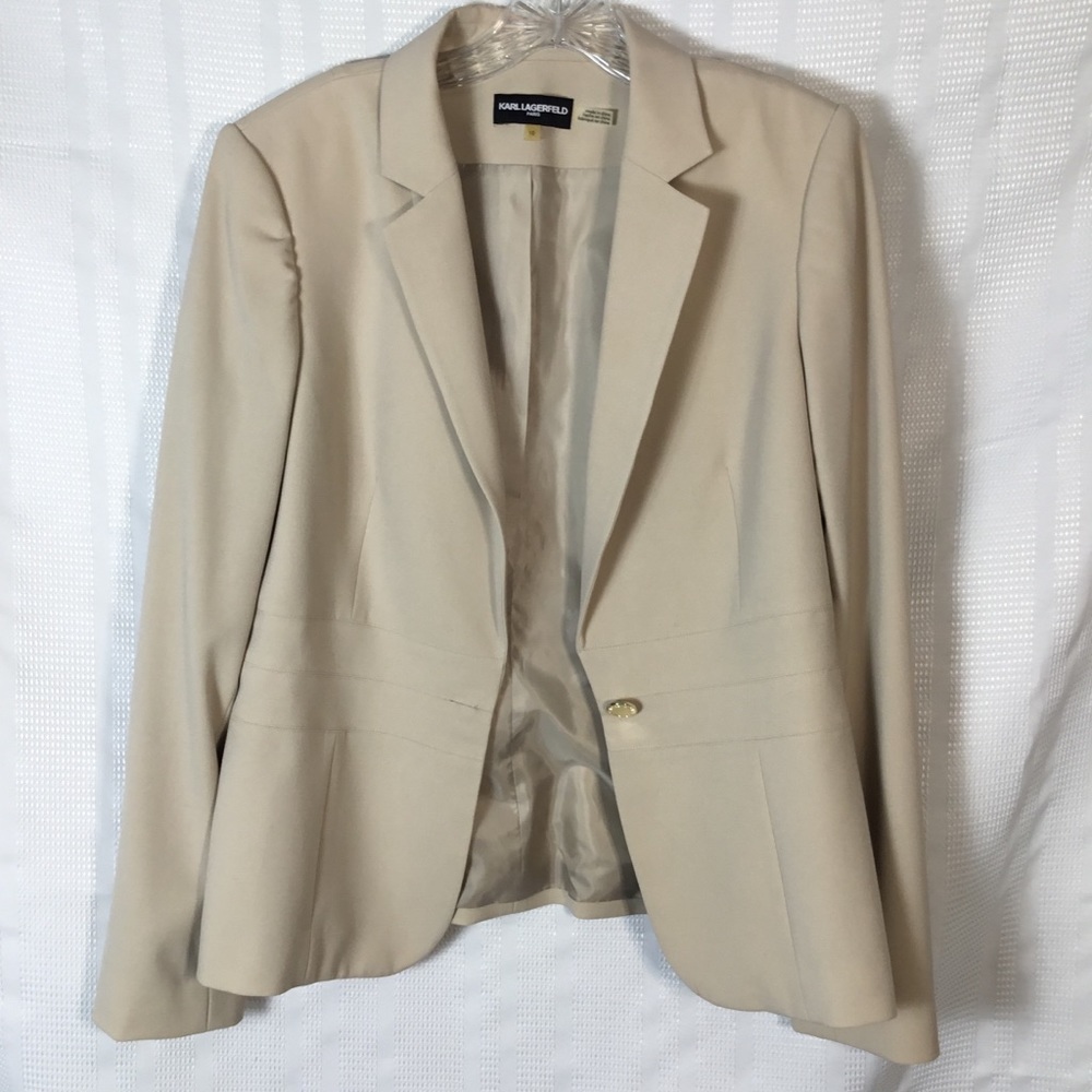 Karl Lagerfeld Paris 1 Button Tan Blazer Size 10 - Picture 2 of 15
